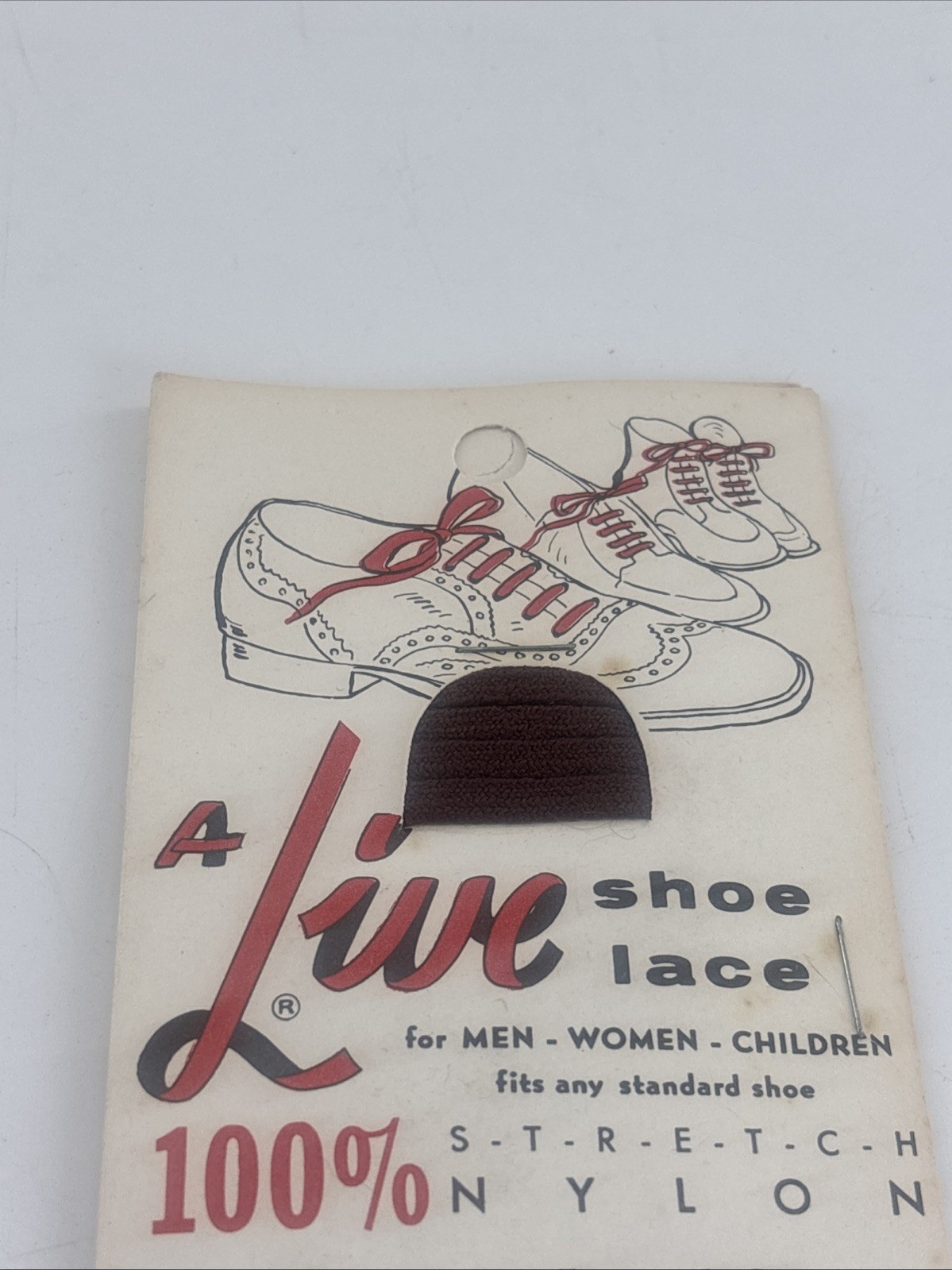 Vintage A-Live Shoelace Display Card Pepperell 1960s USA Advertising Burgundy