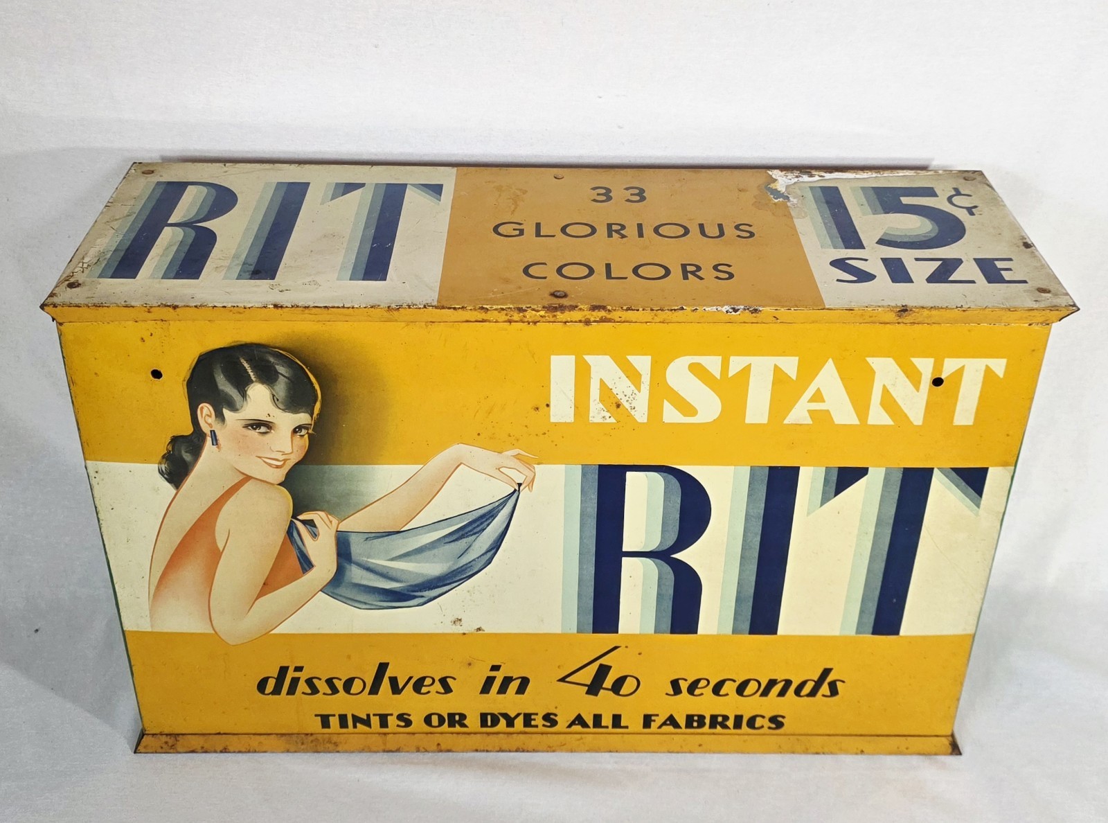 Vintage Antique Tin Metal RIT DYE Store Countertop Display Cabinet 21x7x13”