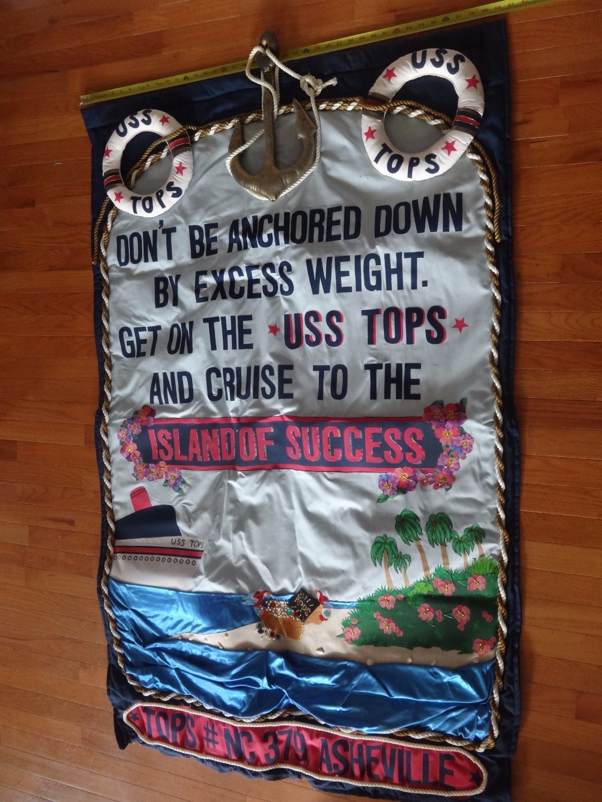 VTG 70’s TOPS KOPS Diet Club Weight Loss Cloth Banner Asheville NC Club 41X63