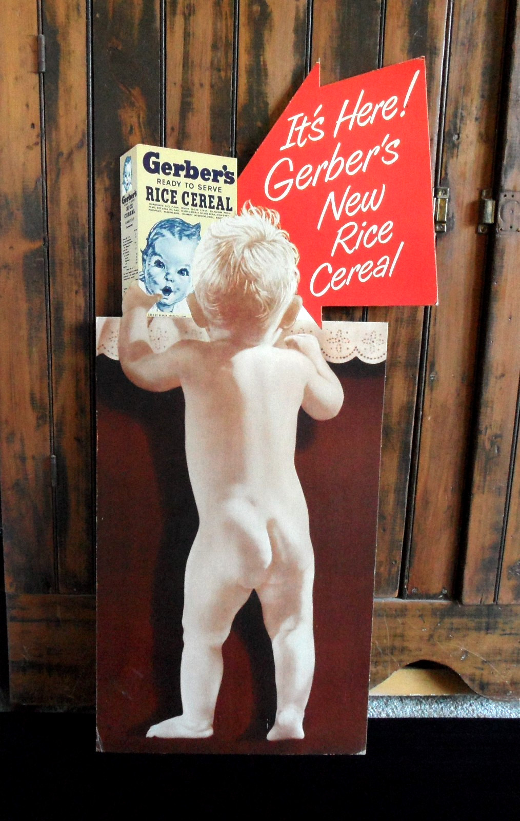 orig. 1950s-60s GERBER’S Baby Food *BABY’S BOTTOM* Easel-Back Sign/Store Display