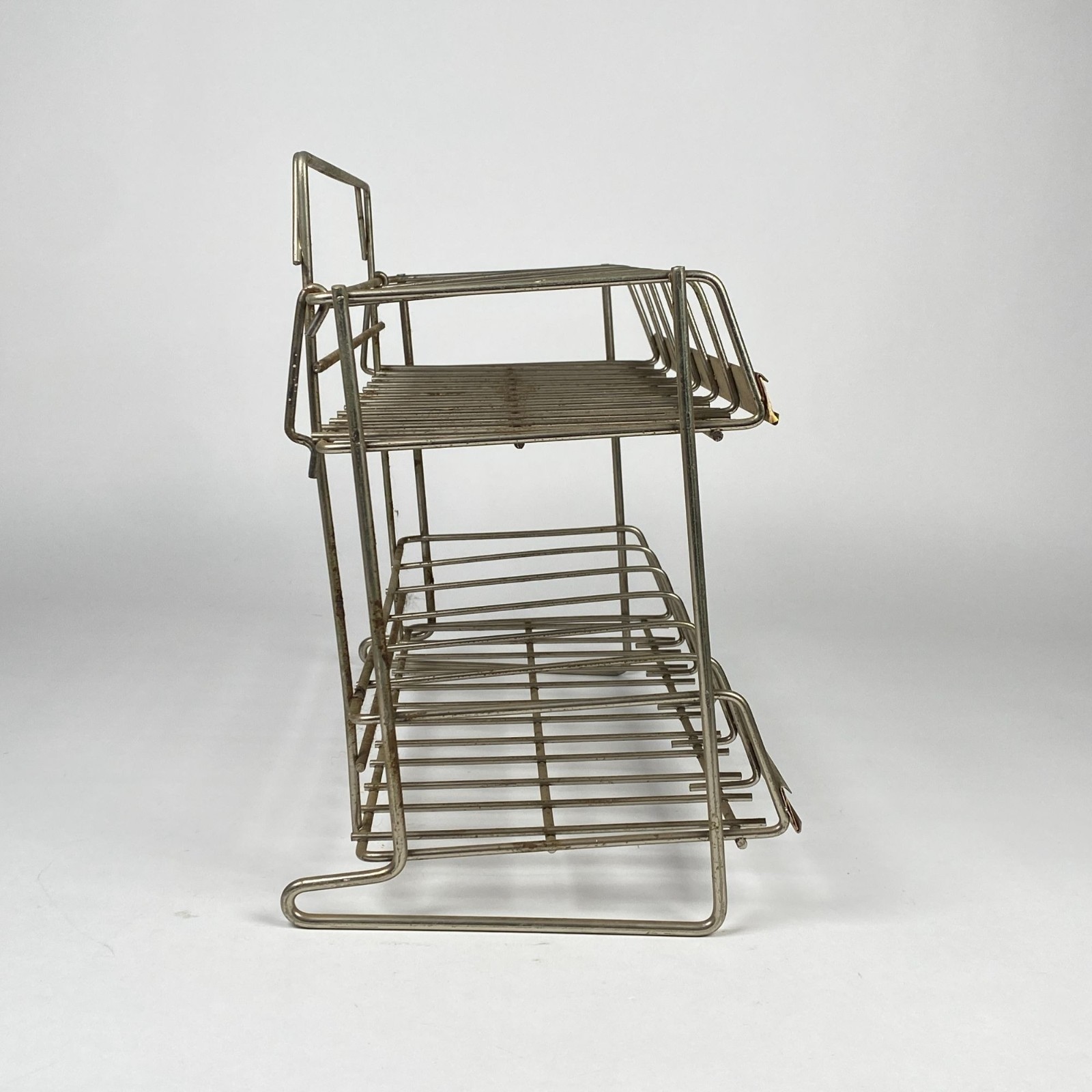 Vintage Two Tiered Wire Metal Display Rack Product Labels General Store