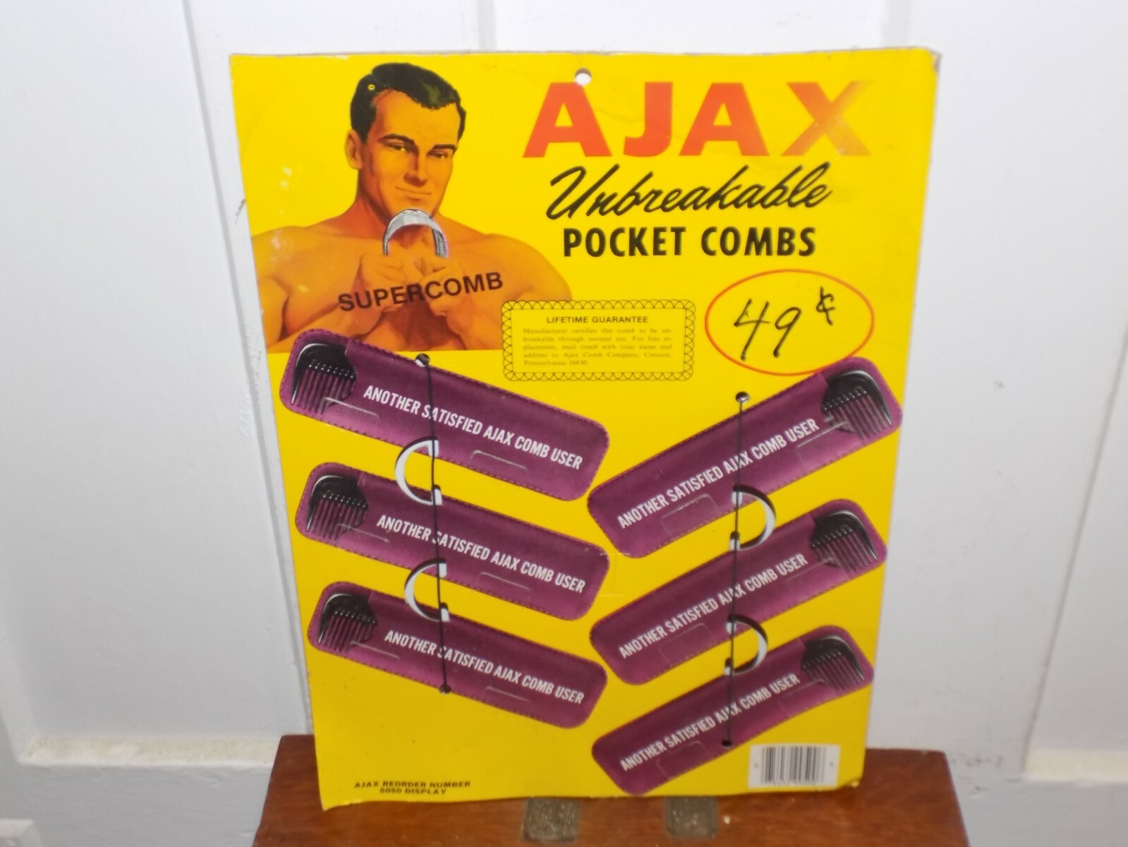 Vintage Ajax Unbreakable Pocket Combs Cardboard Store Display