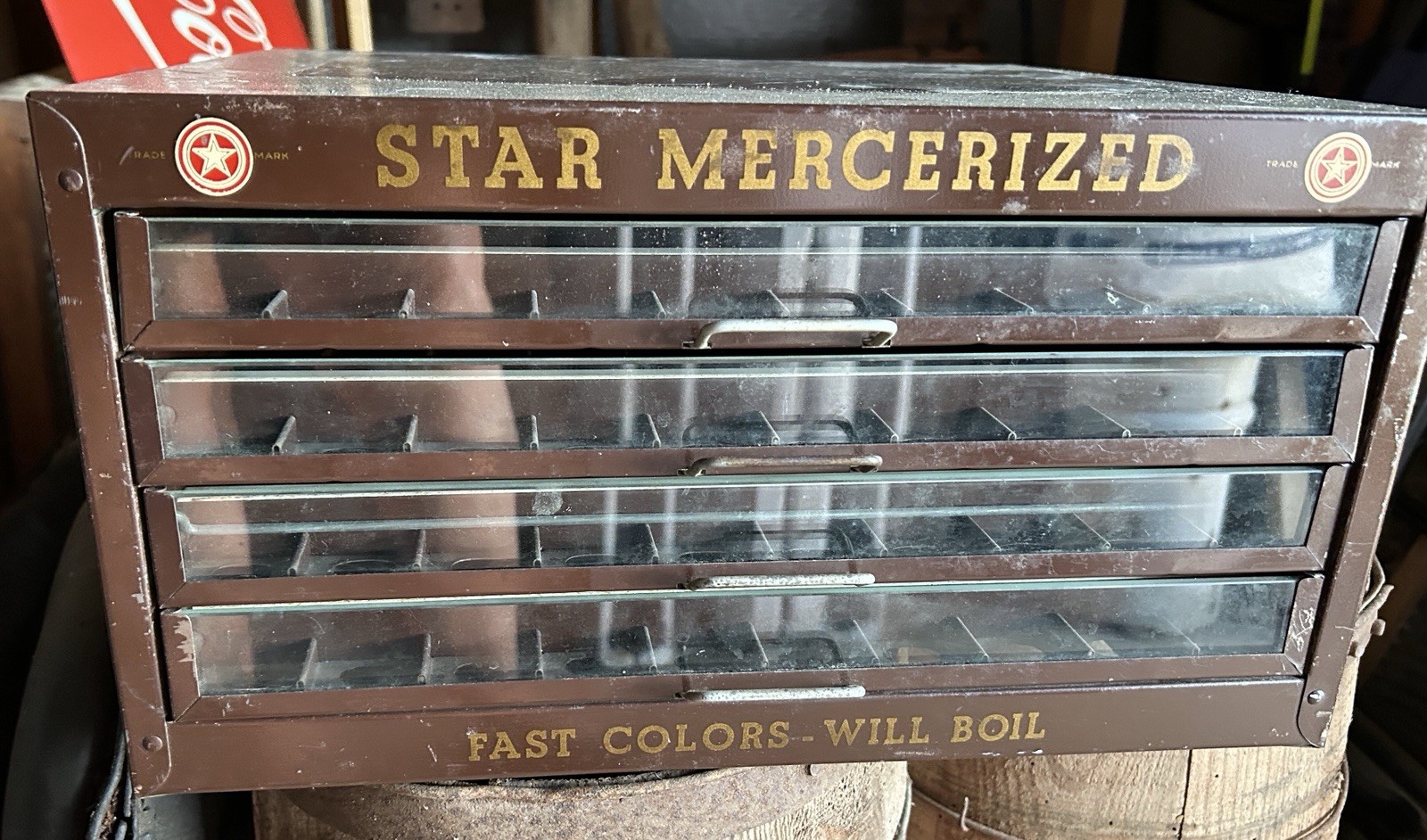 Star Mercerized Vintage Store Display Cabinet Drawer Unit “FAST COLORS”