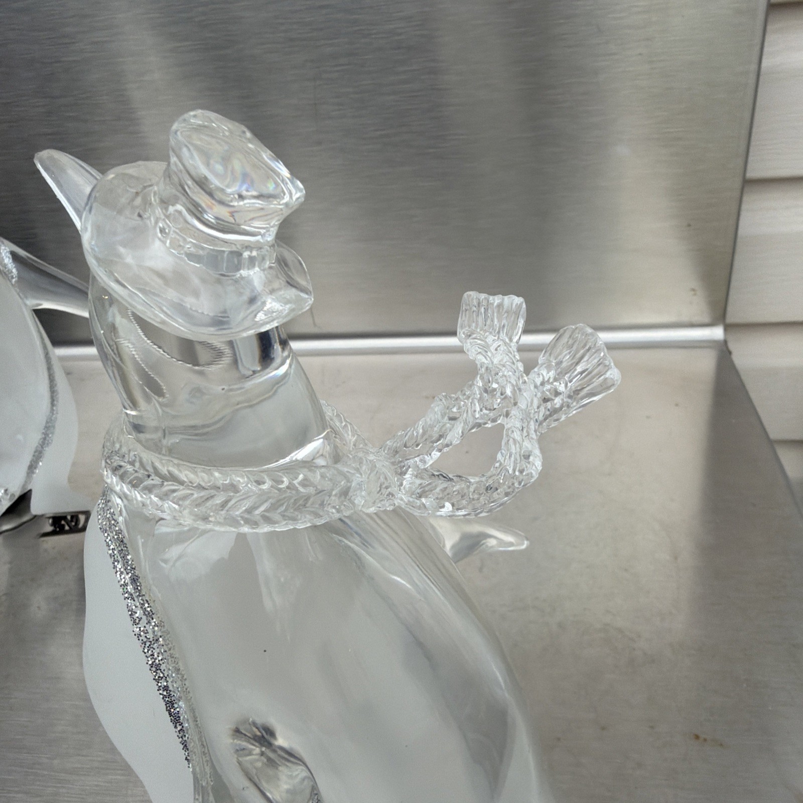 Lot Of 3 Lucite Penguin On Ice Skates MCM Clear & Frosted Movie Prop- Vintage