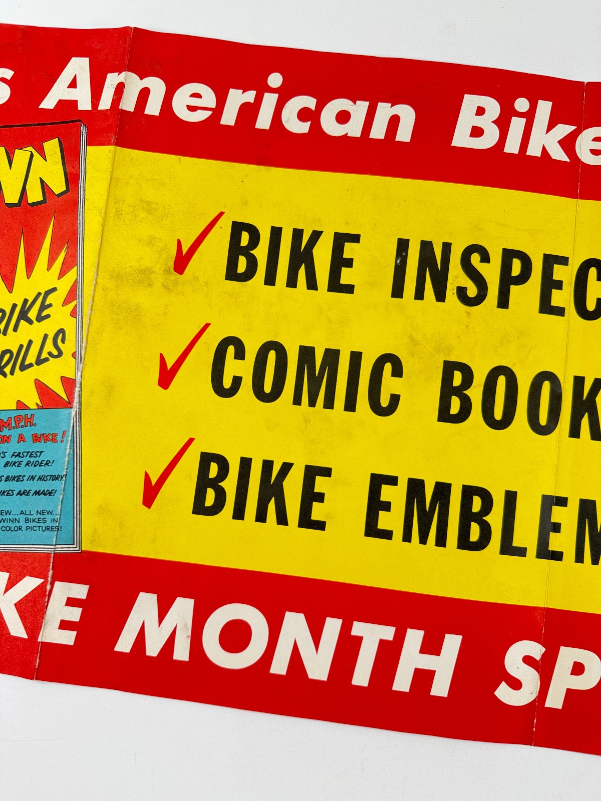 RARE vtg 1958 Schwinn Bike Thrills Advertising Store Display paper banner sign