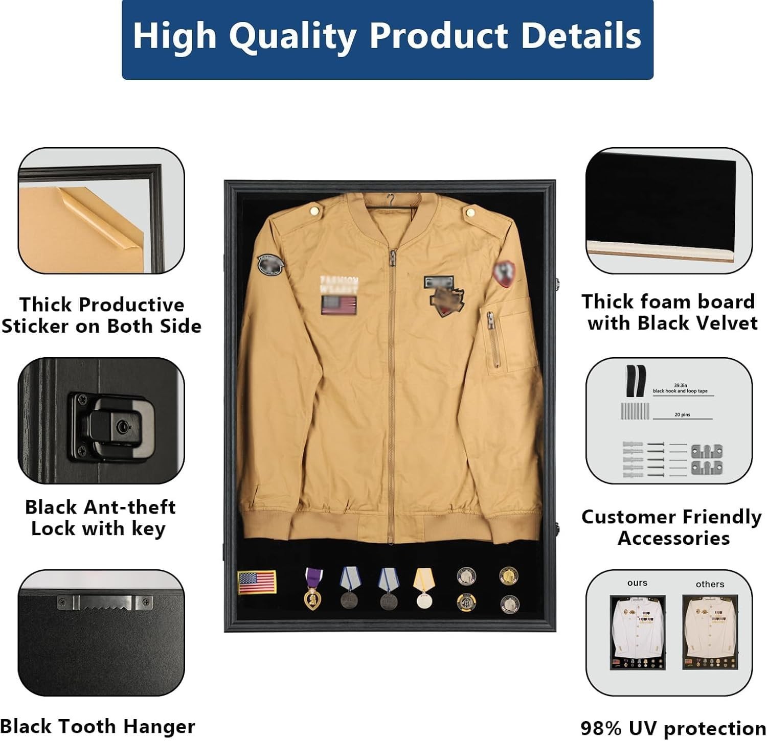 Spacious Military Shadow Box with UV Protection & Locks – Perfect for XL Jerseys