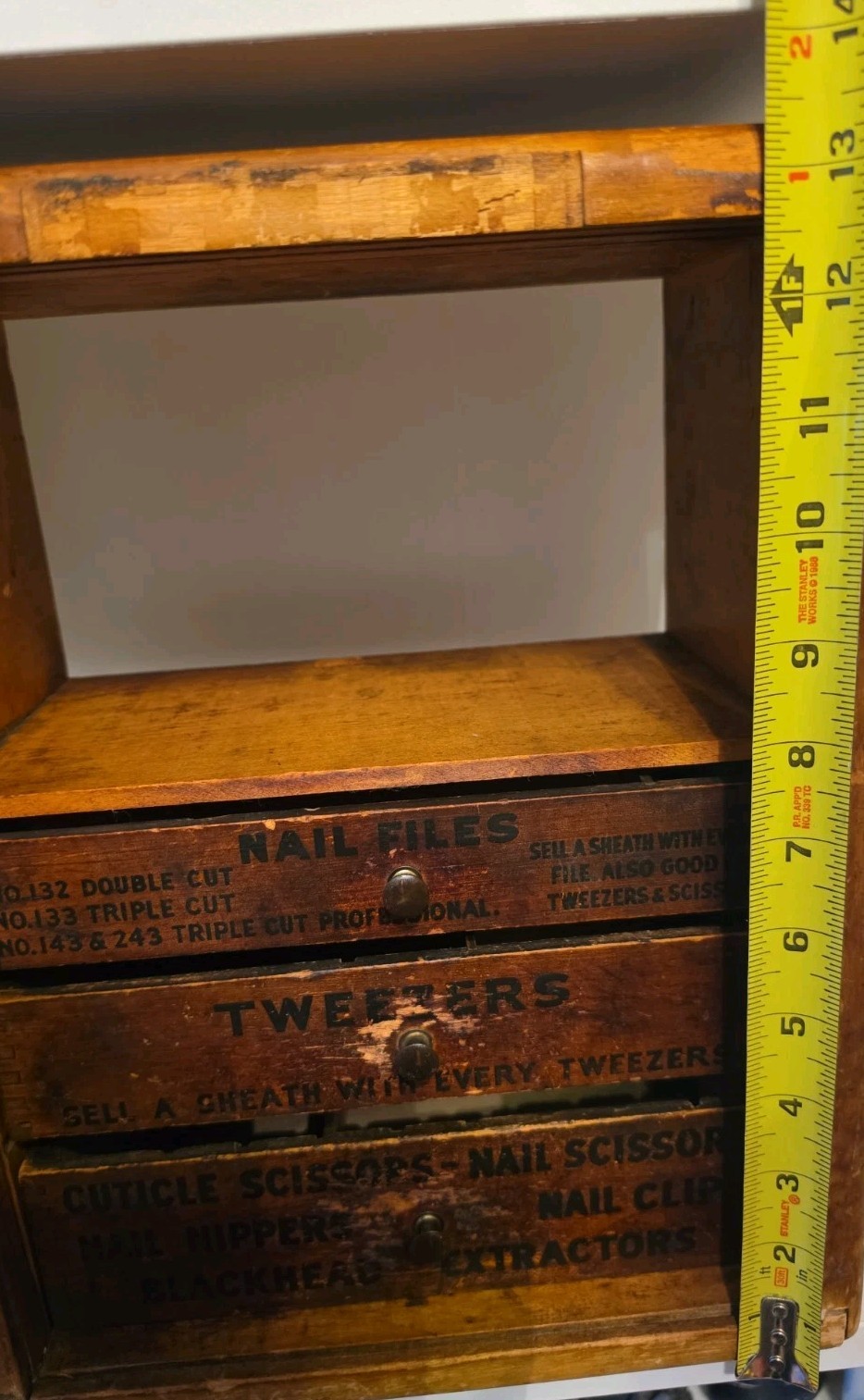 Vtg La Cross Beauty Shop Wood Drugstore Display Cabinet Manicure Tools READ