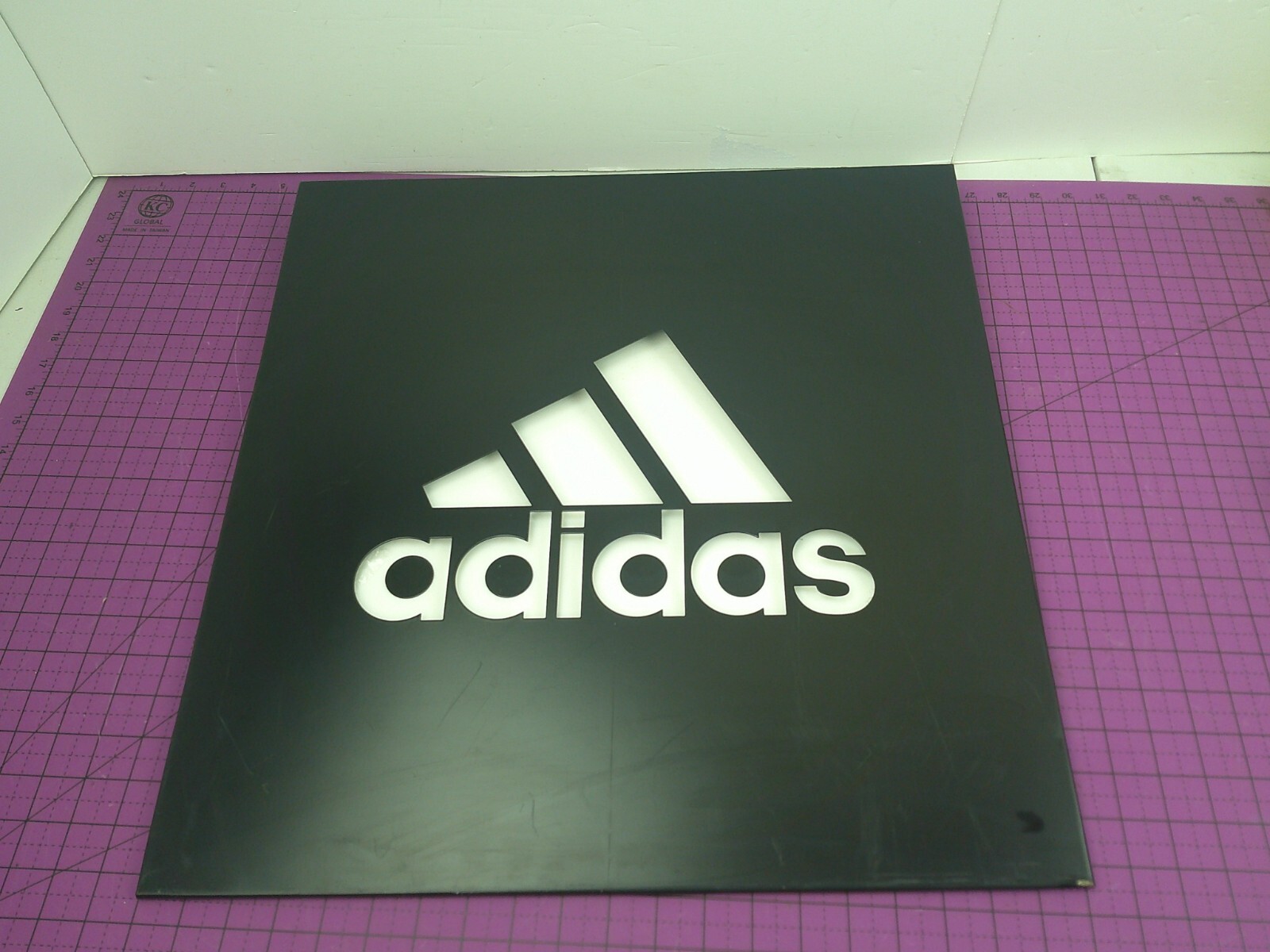 Adidas Metal Sign w White Plastic Backing PARTS ONLY!! SCUFFS AND SCRATCHES