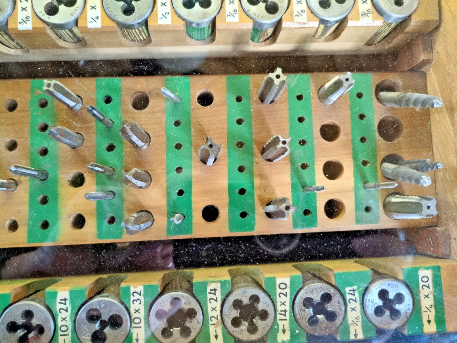 Vintage Henry L Hansen Tap And Die Tool Sales Display Case With Tap And Dies