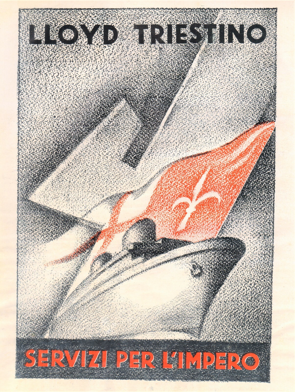 PUBBLICITA’ 1938 LLOYD TRIESTINO TRANSATLANTICO SERVIZI PER L’IMPERO 23X33CM