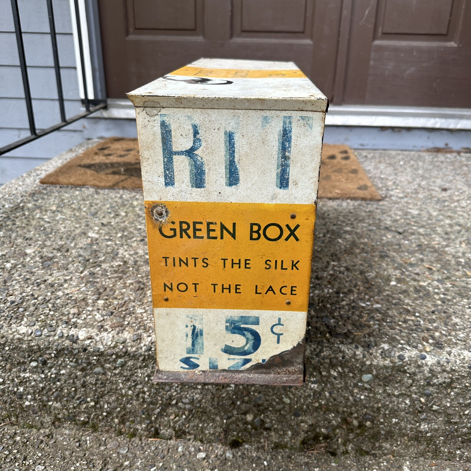 VINTAGE ANTIQUE TIN RIT DYE STORE COUNTERTOP DISPLAY CABINET 21x7x13”