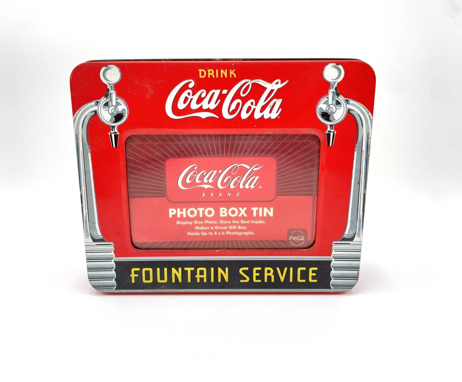 Vintage Coca-Cola Photo Box Tin – Fountain Service Collector’s Coke Storage Tin