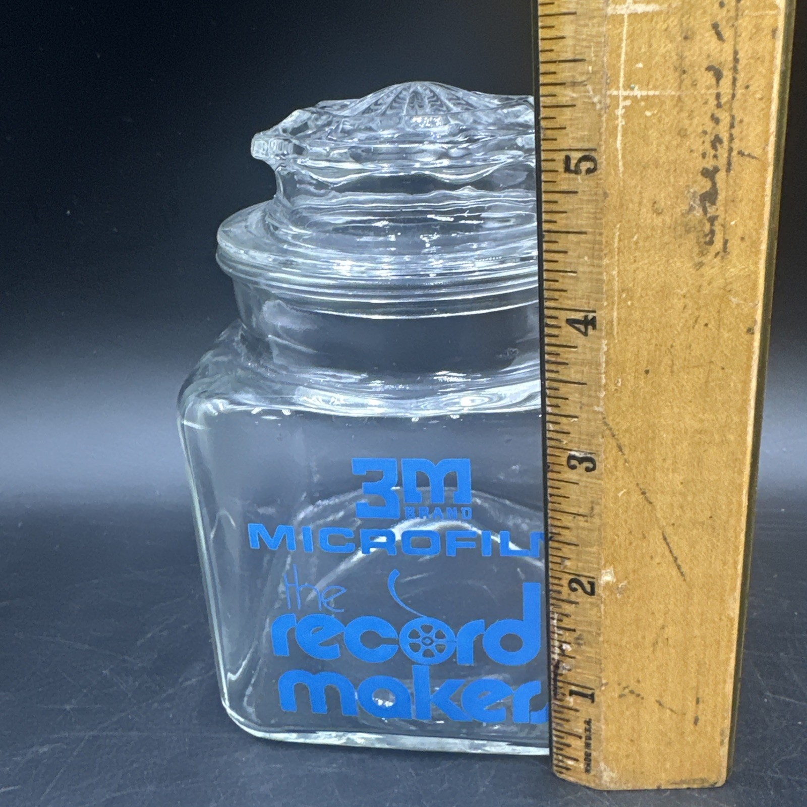 Vintage Glass Jar With Advertisement “3M Brand Microfilm” Nice Graphics