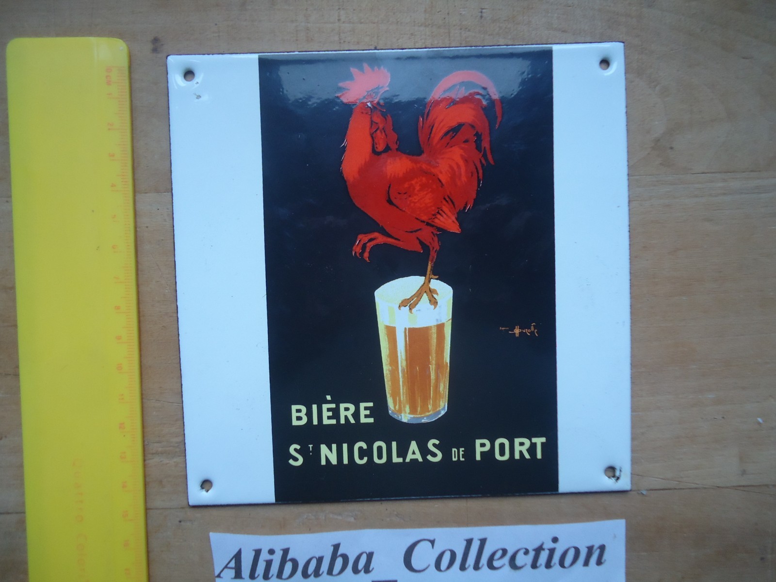 ENAMELED PLAQUE 15 cm * 15 cm BERE ST NICOLAS DE PORT ROOSTER BREWER b