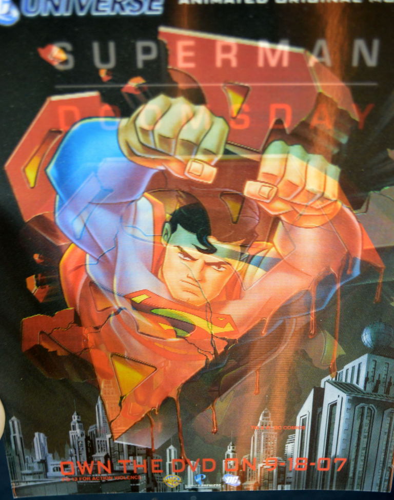 Animated Movie DVD PROMO FLICKER CARD SUPERMAN v DOOMSDAY SIGNED by 10 Artists
