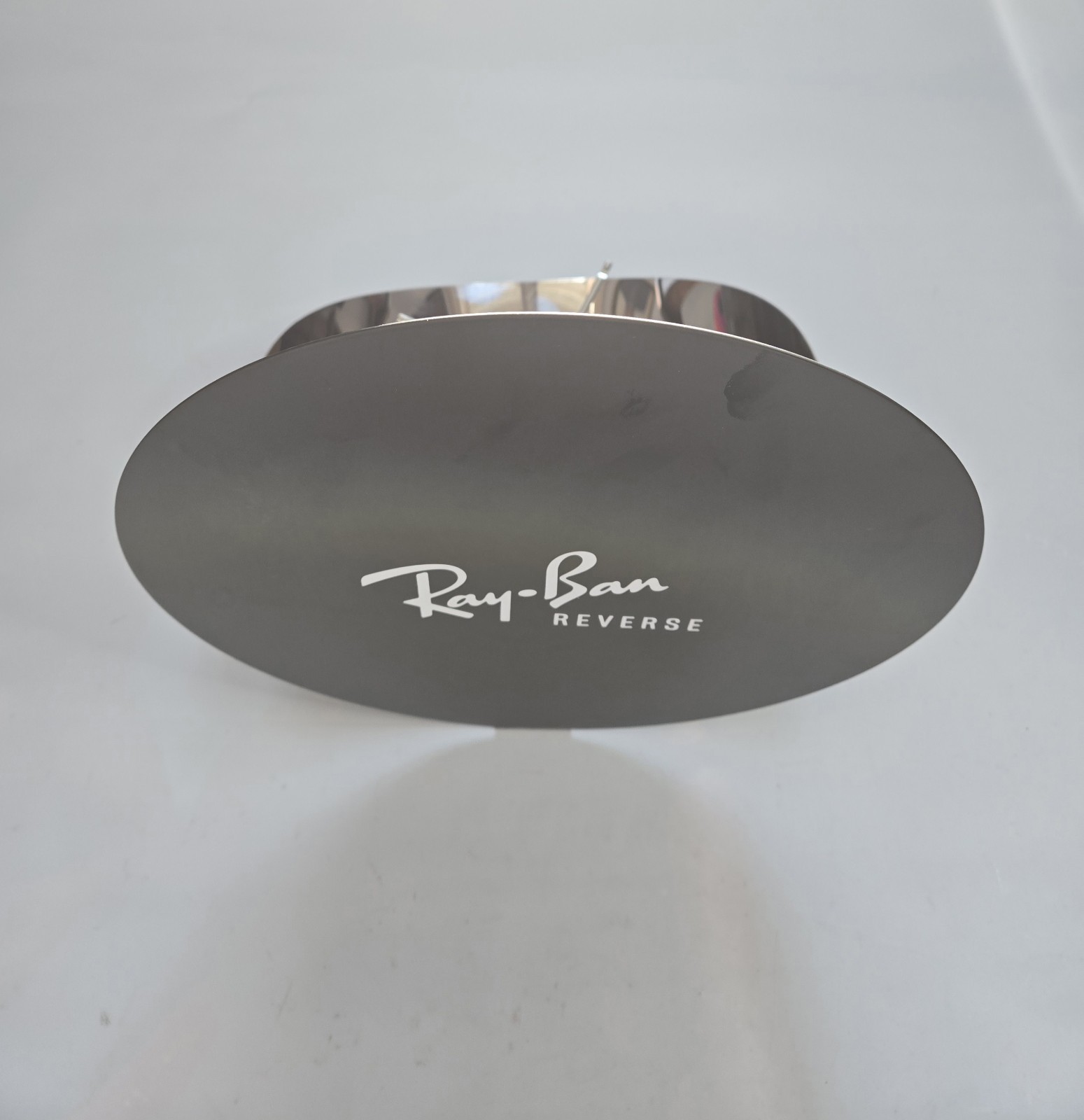 RAY-BAN REVERSE BLACK SILVER ONE PIECE LOGO DISPLAY UNIT IN METAL MADE IN ITALY