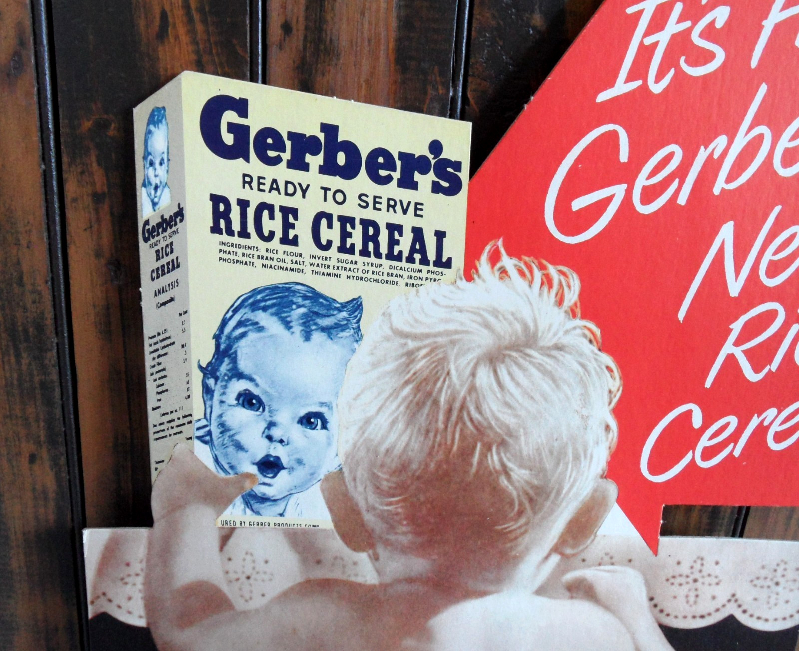 orig. 1950s-60s GERBER’S Baby Food *BABY’S BOTTOM* Easel-Back Sign/Store Display