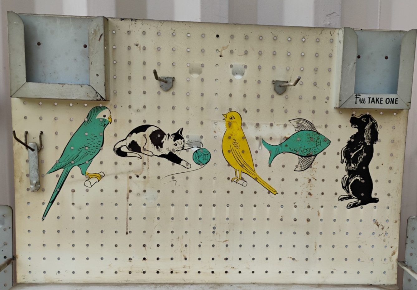 Vintage 1960’s Pet Store Display Metal Shelf w/ Sample pocket Animal Grahics!