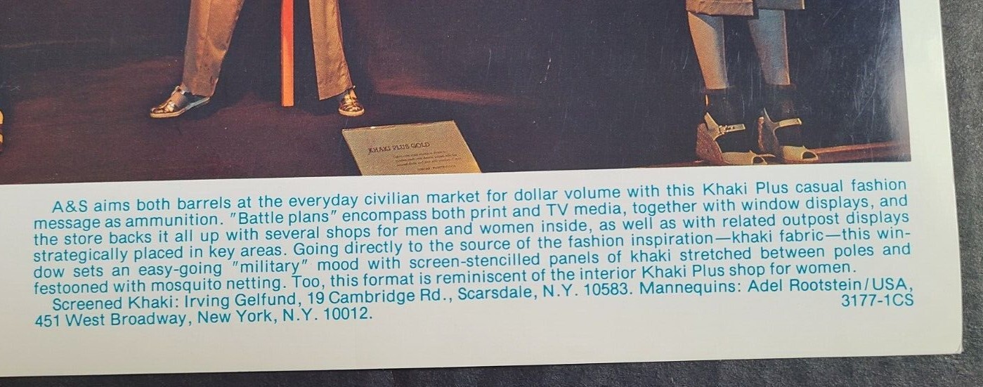 1970s ABRAHAM & STRAUS, BROOKLYN WINDOW DISPLAY PHOTO PRINT “BATTLE PLANS” KHAKI