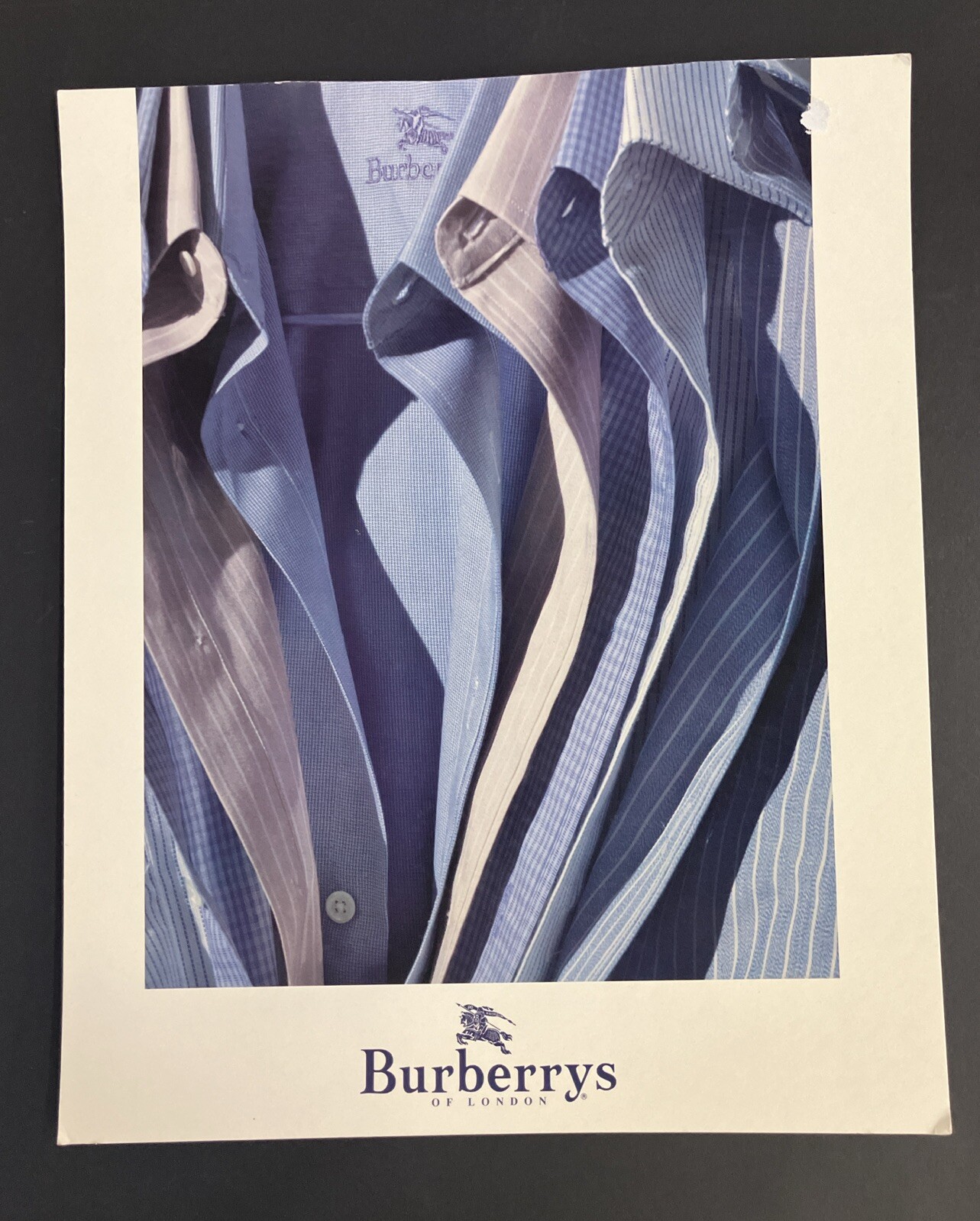 Vintage Burberrys of London Store Display Board 11″x13″ Button Shirts Blue