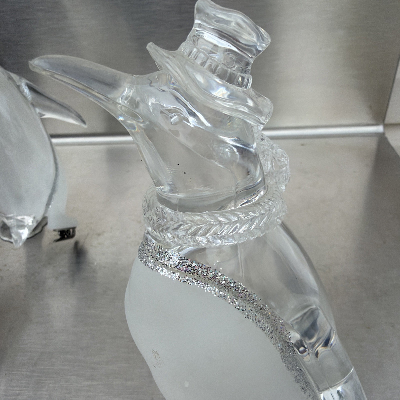 Lot Of 3 Lucite Penguin On Ice Skates MCM Clear & Frosted Movie Prop- Vintage
