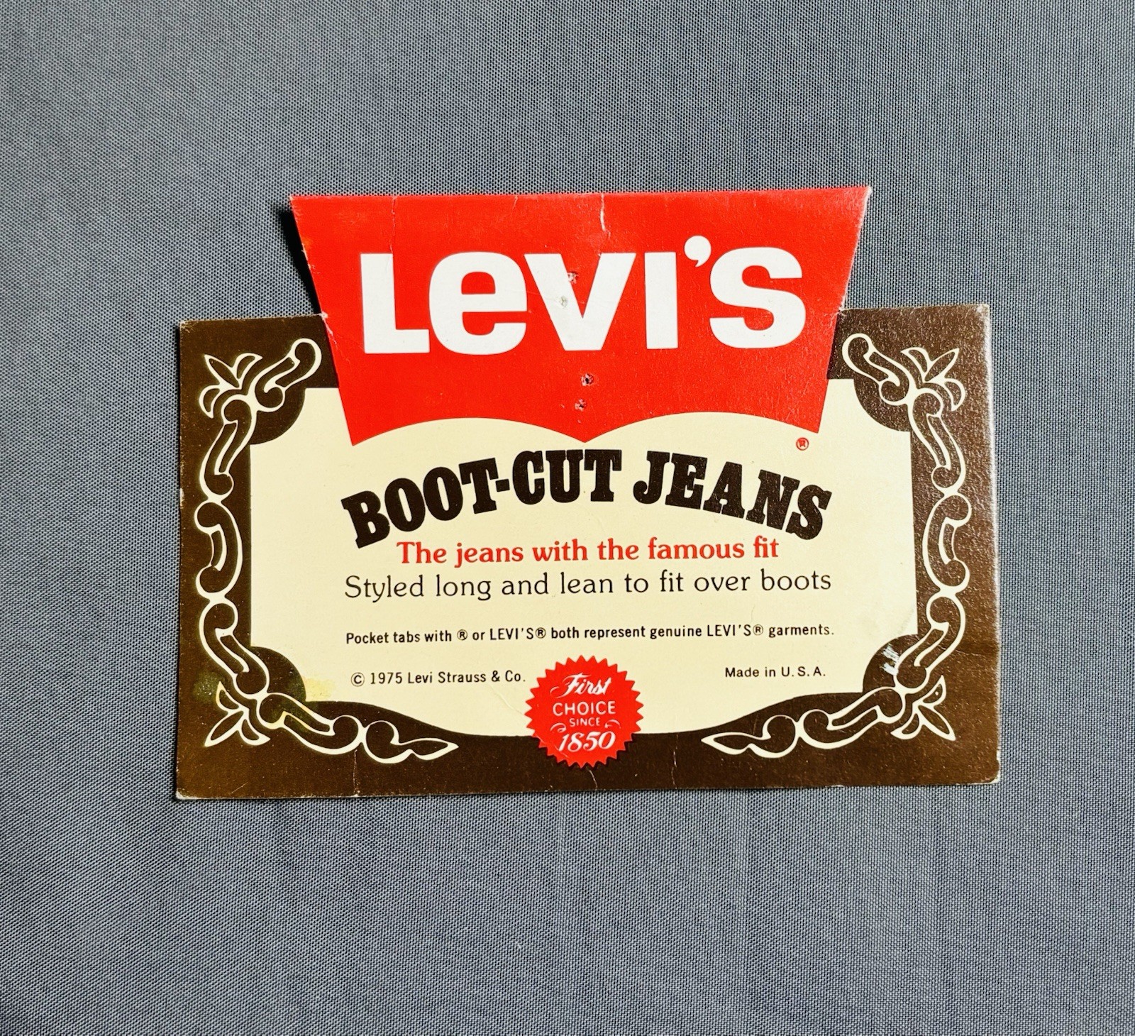 Vintage Levi Strauss Levi’s Jeans Hang Tag Pocket Tag 1970s Denim Boot Cut 1975