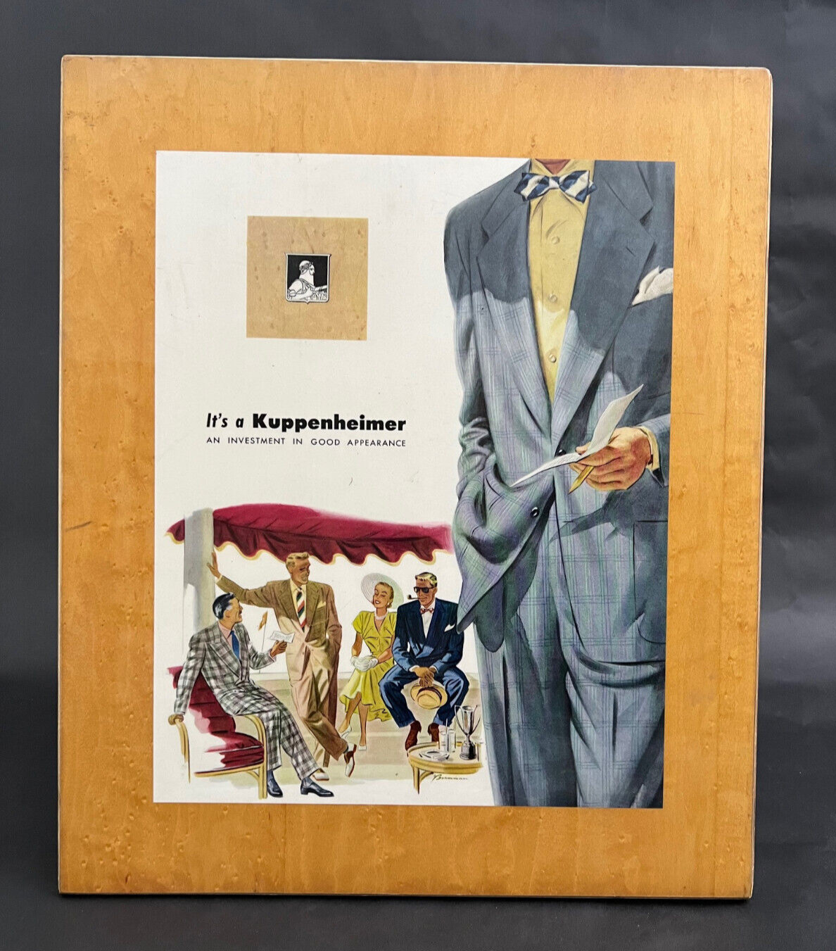 VTG KUPPENENHEIMER 1940s COUNTER STANDING STORE ADVERTISING DISPLAY WOOD/ACRYLIC