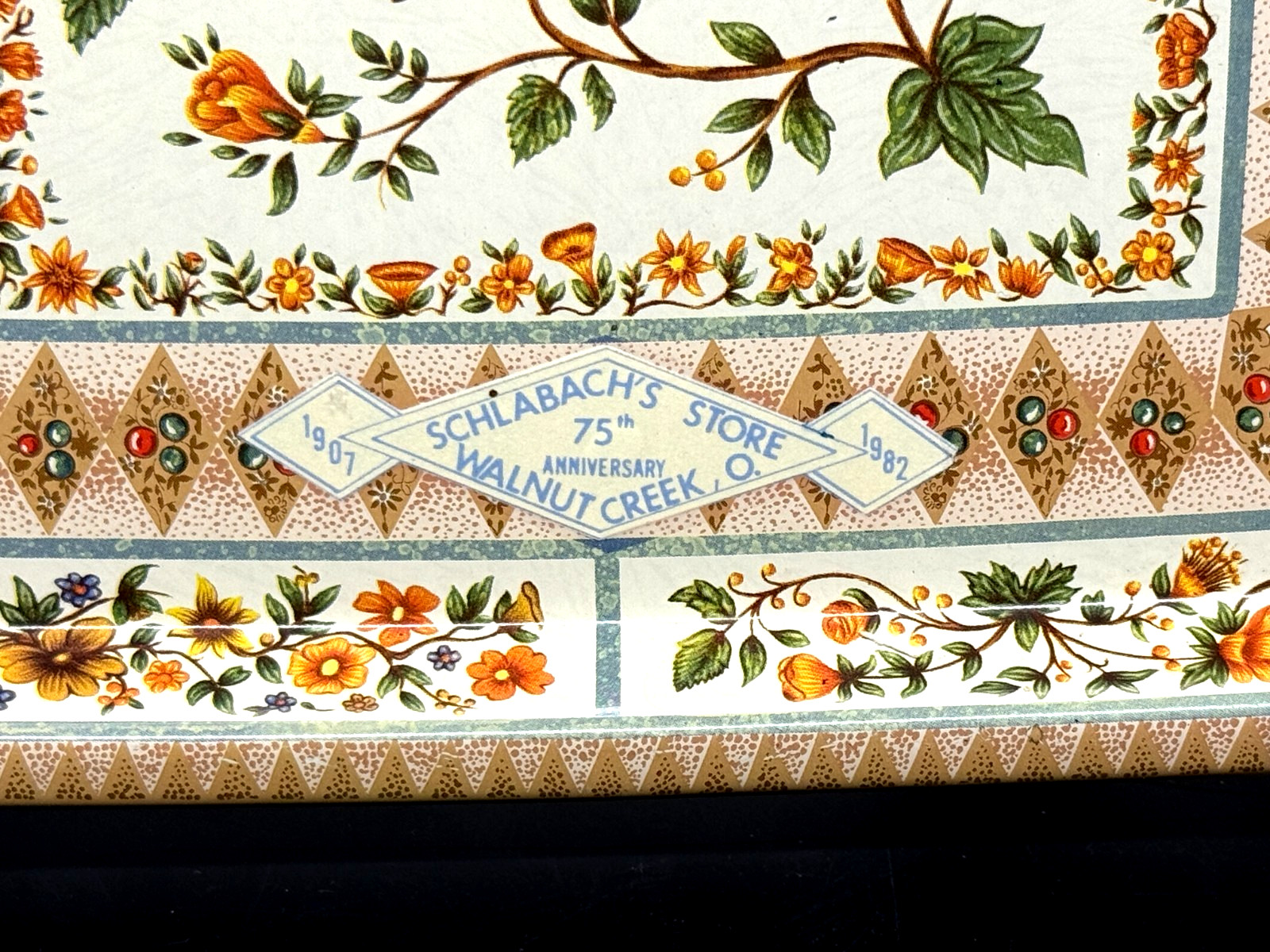 Commemorative Schlabach’s Store Walnut Creek 75 Anniversary Daher Tray 1907-1982
