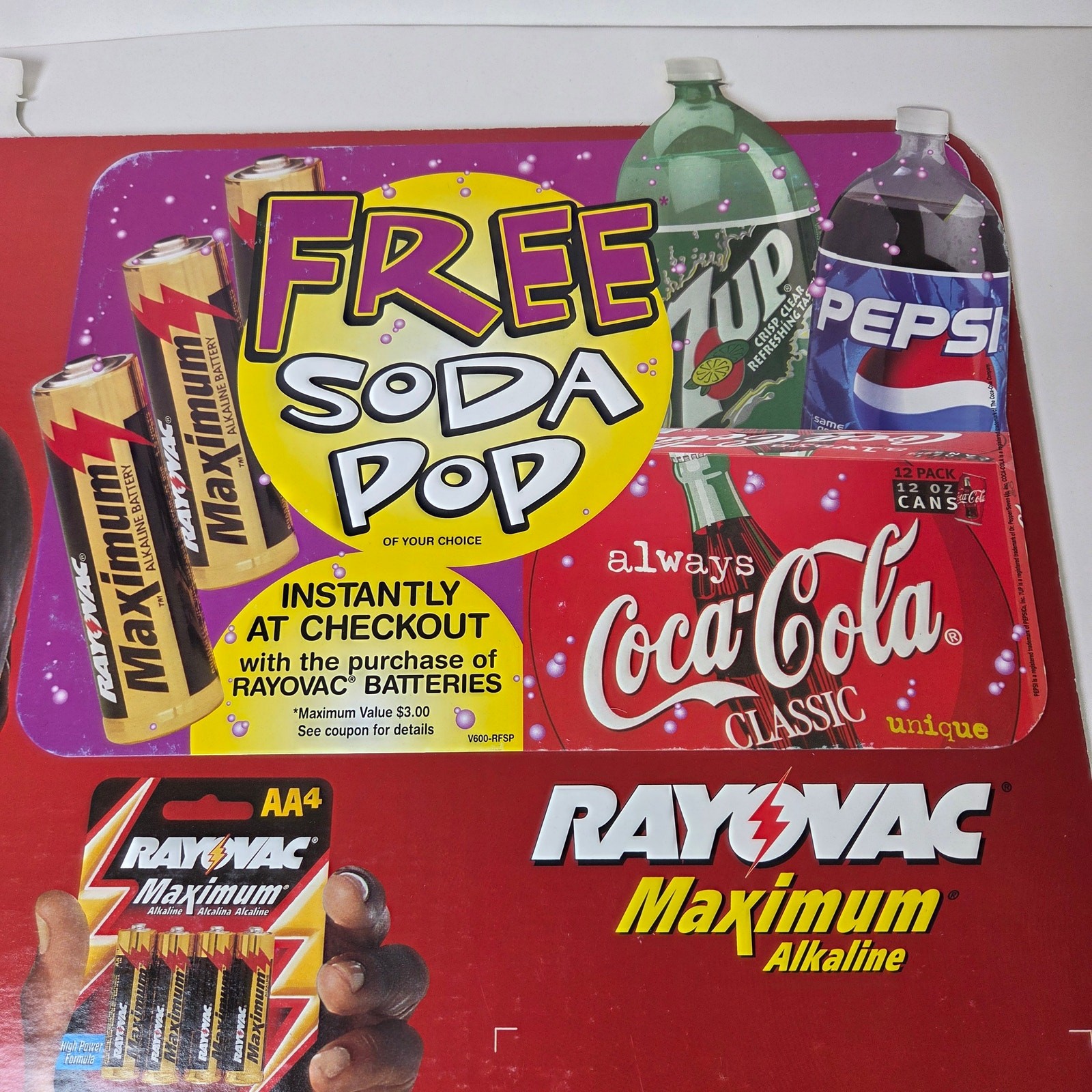 Michael Jordan Rayovac Vintage Store Display Die Cut Sign Free Soda 22×17.5