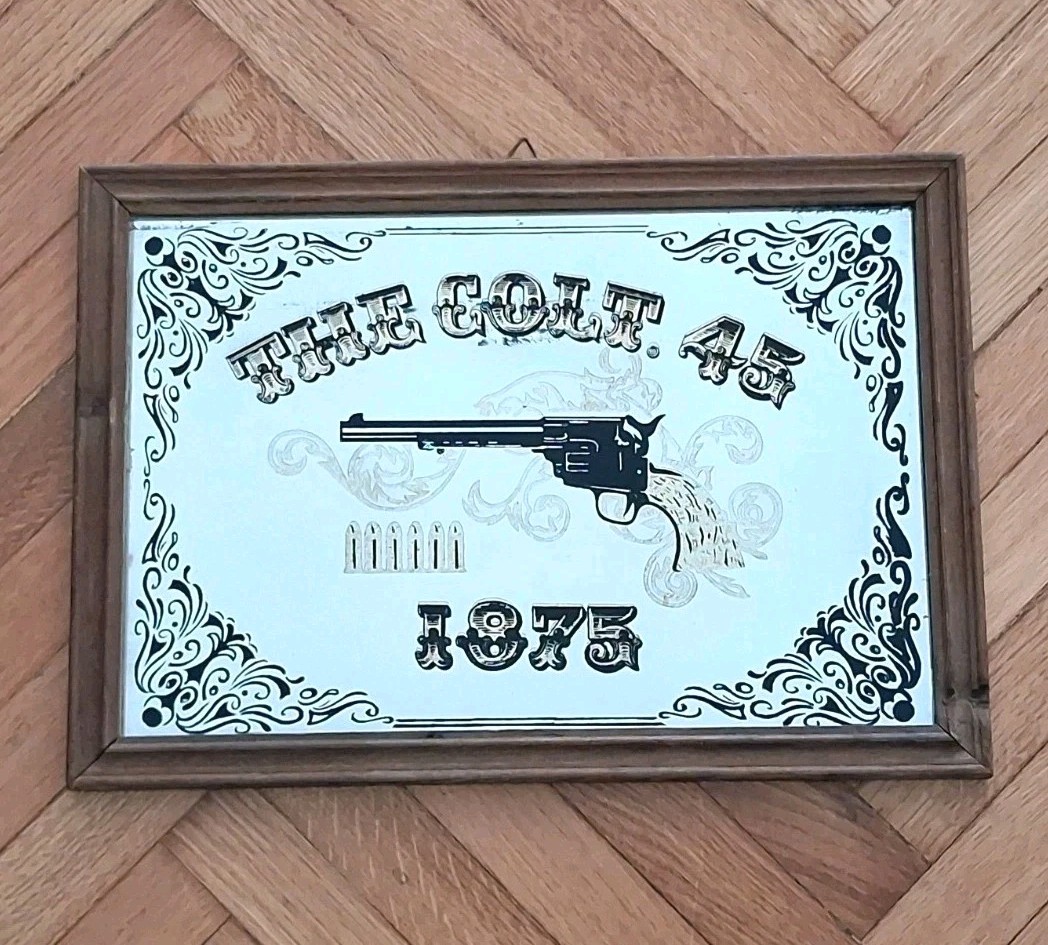 ADVERTISING MIRROR PAINTING-GUN/GUN 1875 THE COLT. 45-YEARS 70′-VINTAGE