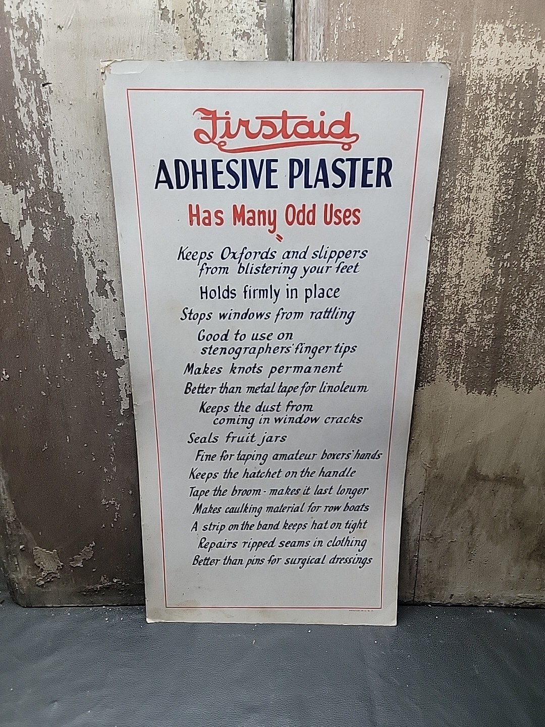 Vintage Firstaid ADHESIVE PLASTER Cardboard Store Display Sales Poster