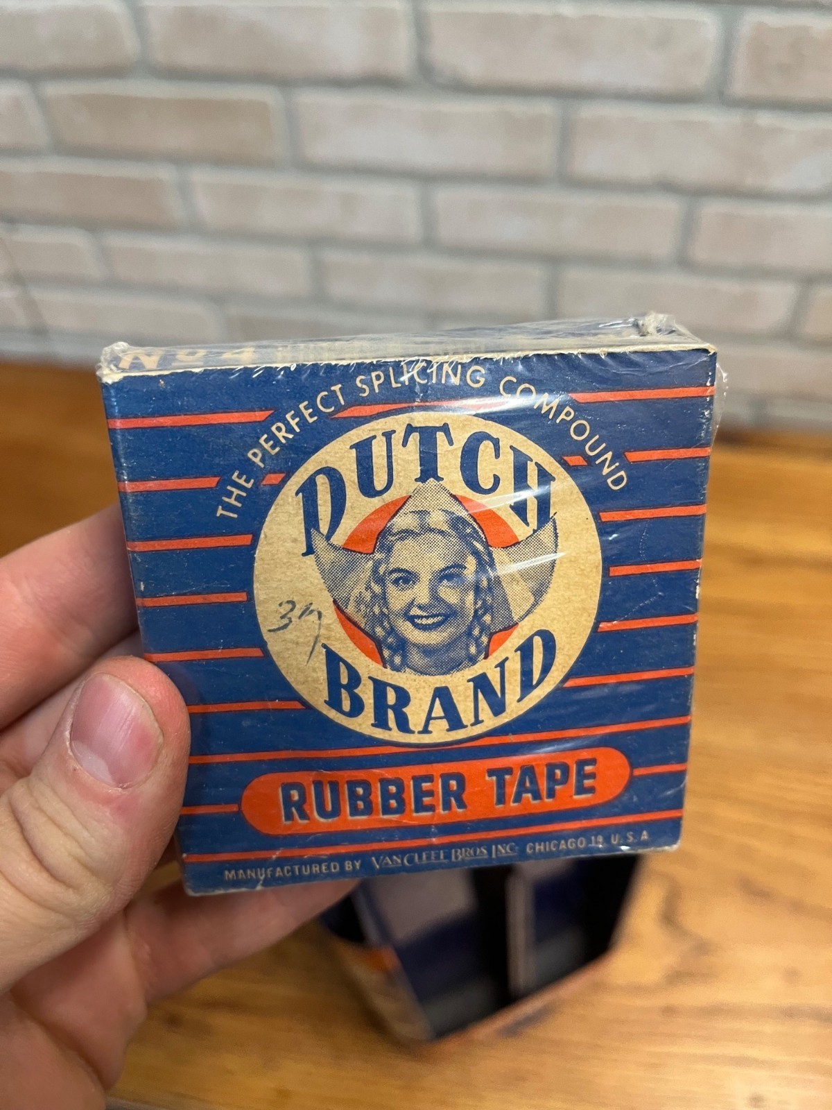 Vintage Dutch Brand Friction Tape Store Display Rotating Rack Sign Advertising