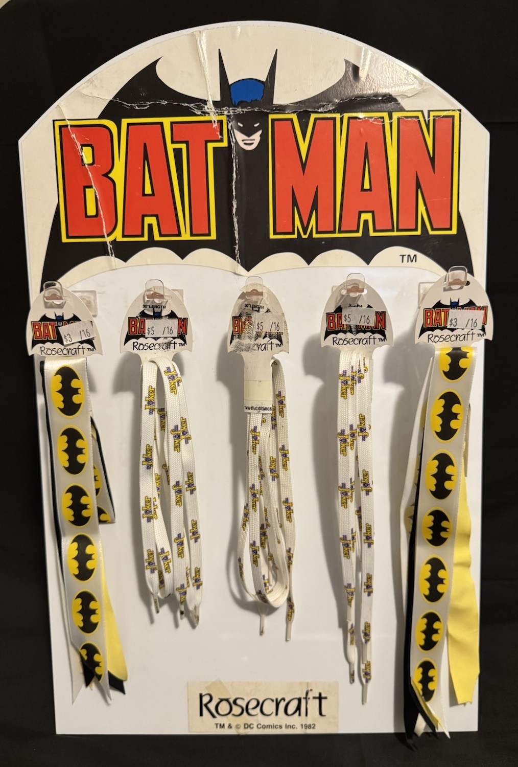 1982 BATMAN DC COMICS ROSECRAFT Promotional Store Display + Laces