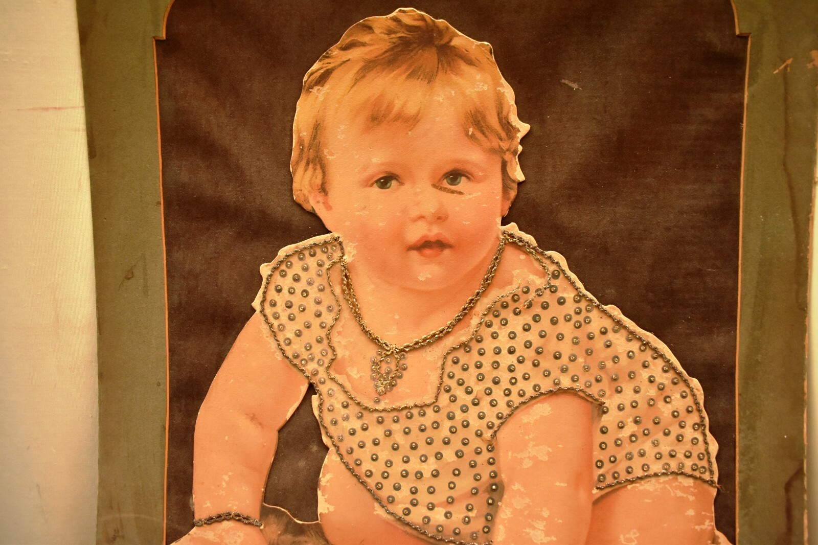 Vintage Mellin’s Food Advertising Baby Cardboard Die Cut Embellished Zari Work”2