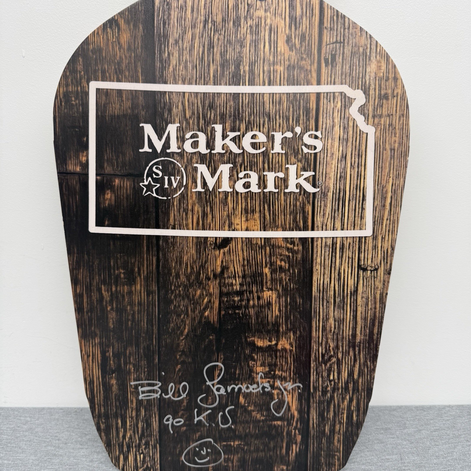 Makers Mark Bill Samuels Jr. Autographed Wood Bottle Wall Display GO K.U.