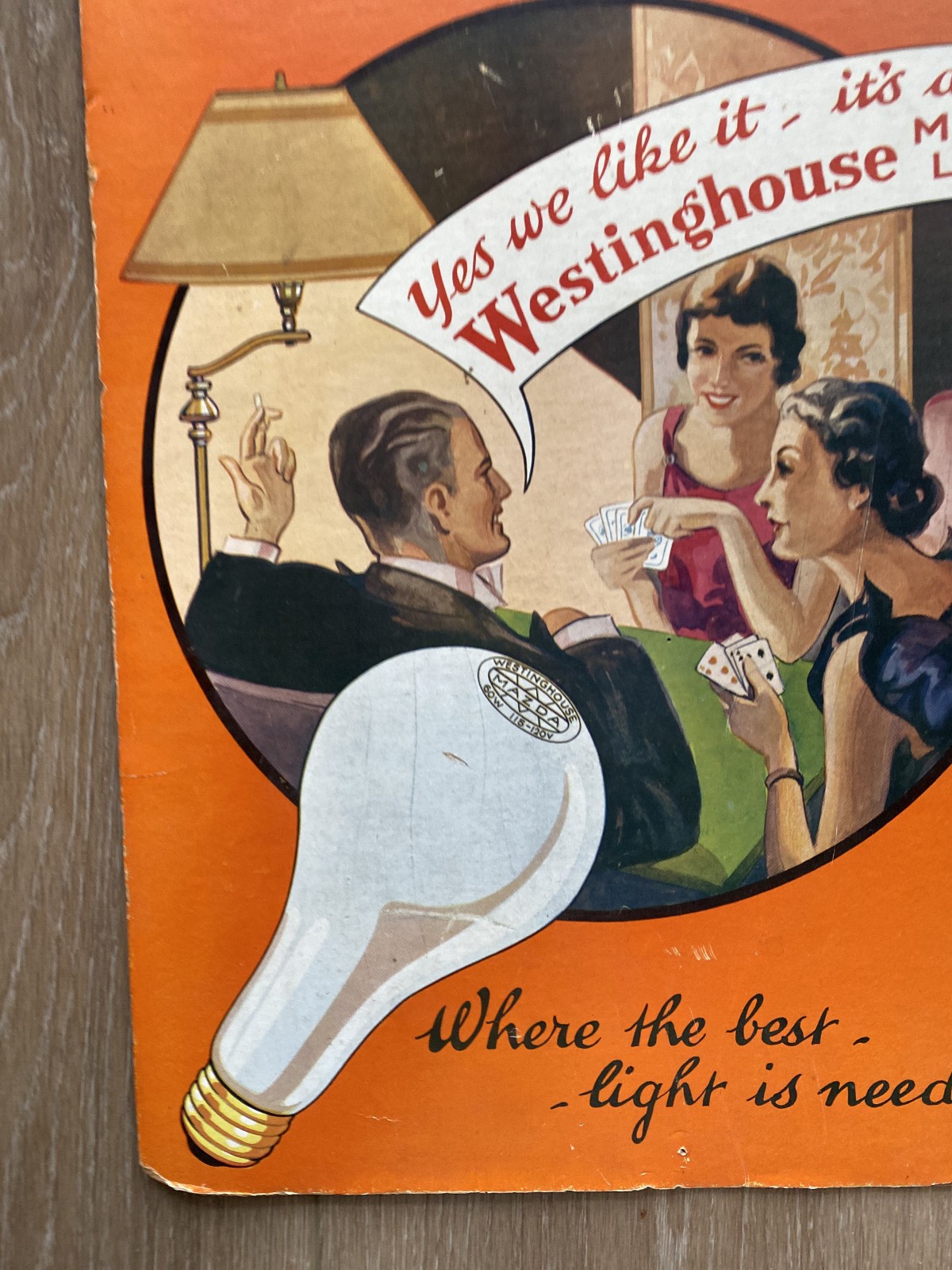1920’s Westinghouse Mazda Lamps Cardboard Advertising Display Easel Sign 18 x 12