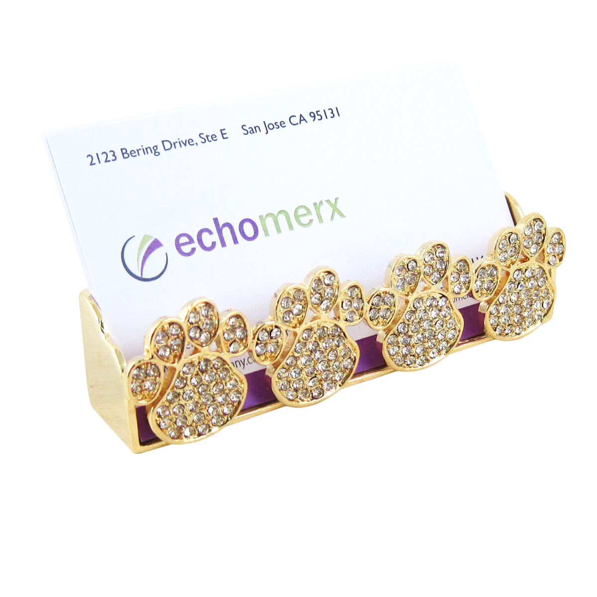 Bejeweled Paw Print Business Card Stand Holder Bling Crystals Animal Pet Lovers