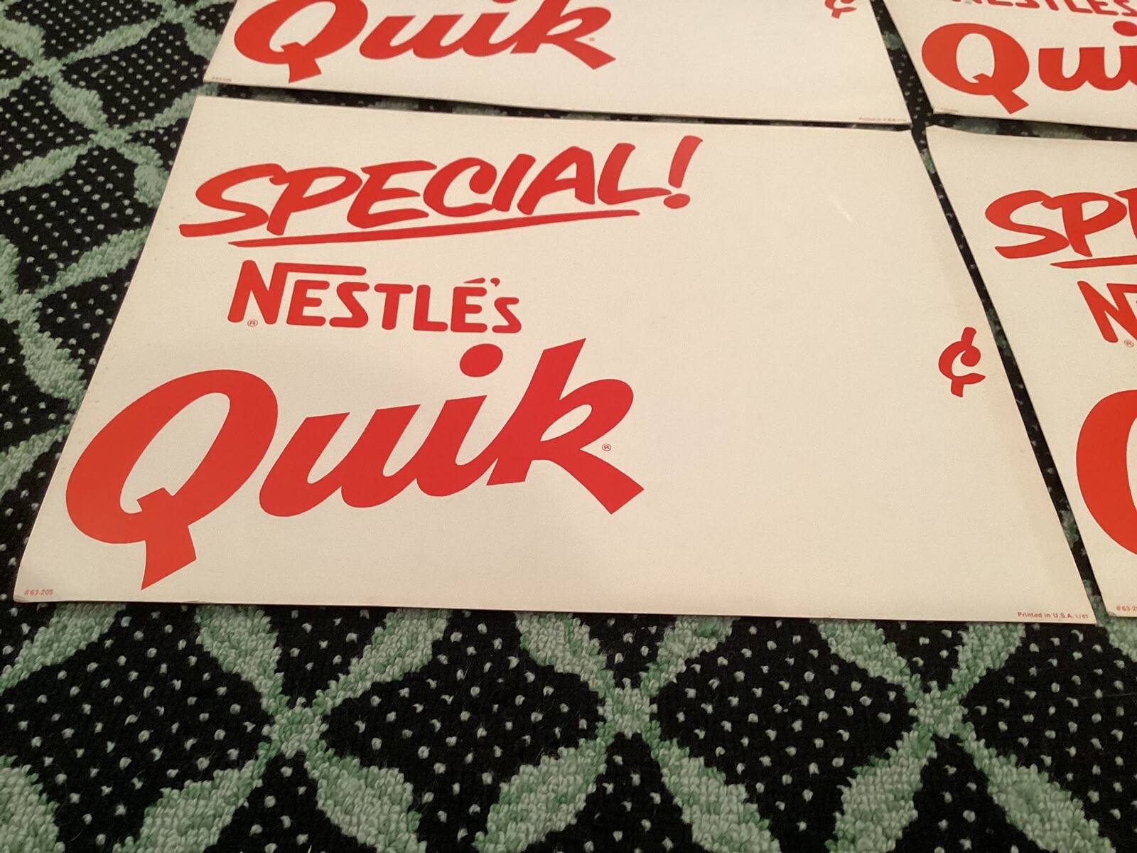 Nestle Quik Thick Cardboard Advertising Display Lot (6) Sign 14inx11in Vintage