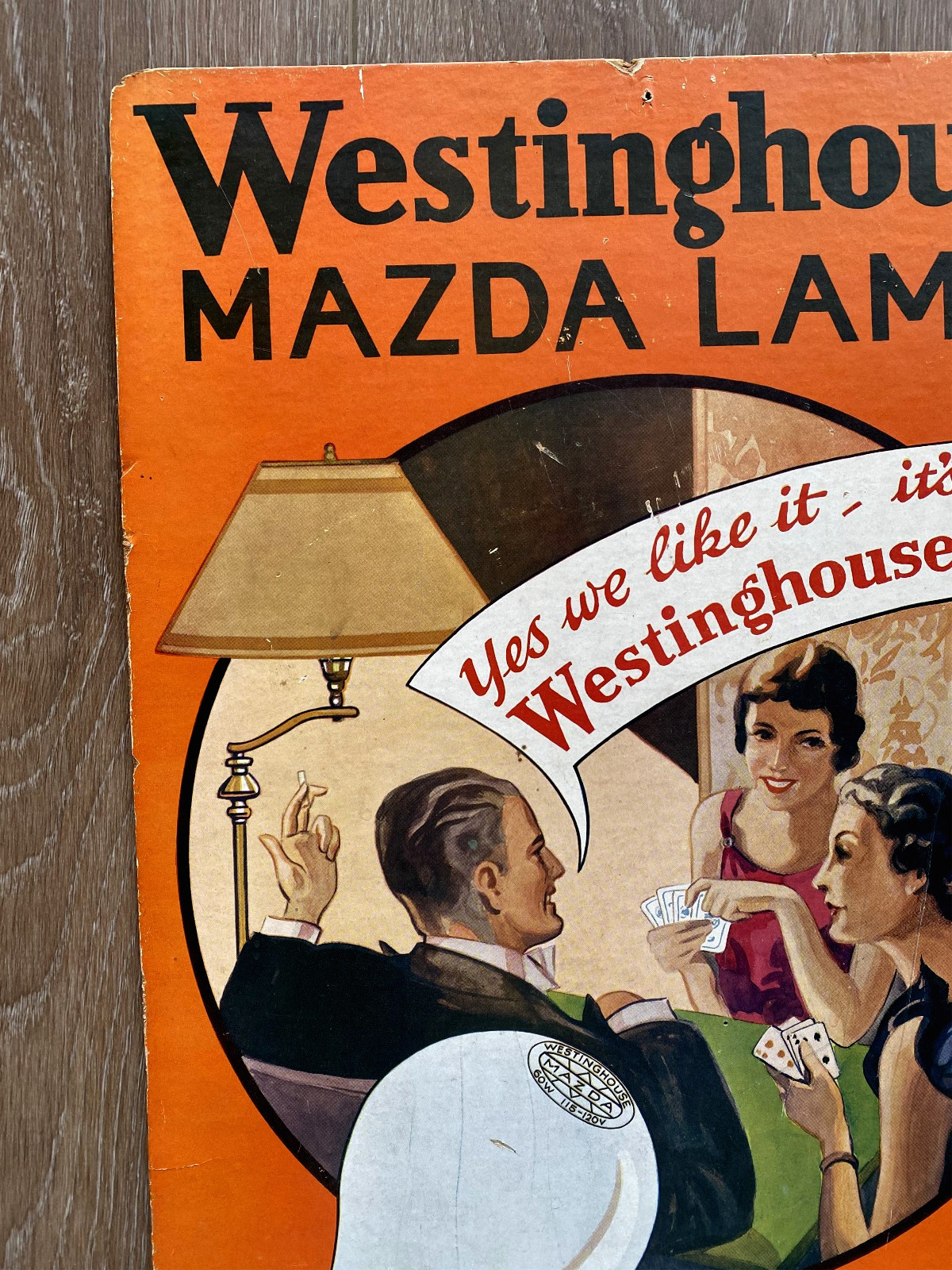 1920’s Westinghouse Mazda Lamps Cardboard Advertising Display Easel Sign 18 x 12