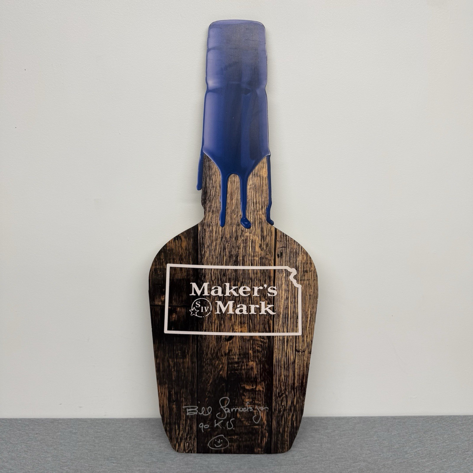 Makers Mark Bill Samuels Jr. Autographed Wood Bottle Wall Display GO K.U.