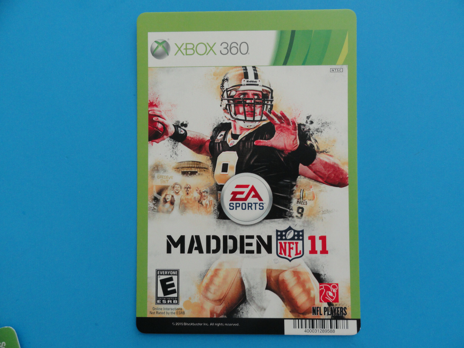 XBOX 360 MADDEN 11 BLOCKBUSTER VIDEO SHELF BACKER CARD -NO GAME