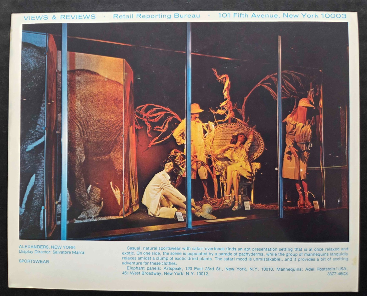 1977 ALEXANDERS, NY WINDOW DISPLAY PHOTO PRINT ELEPHANT SAFARI