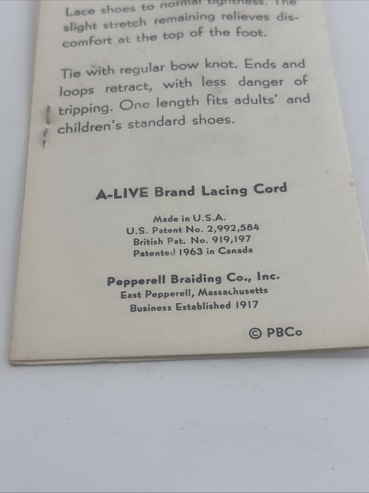 Vintage A-Live Shoelace Display Card Pepperell 1960s USA Advertising Burgundy
