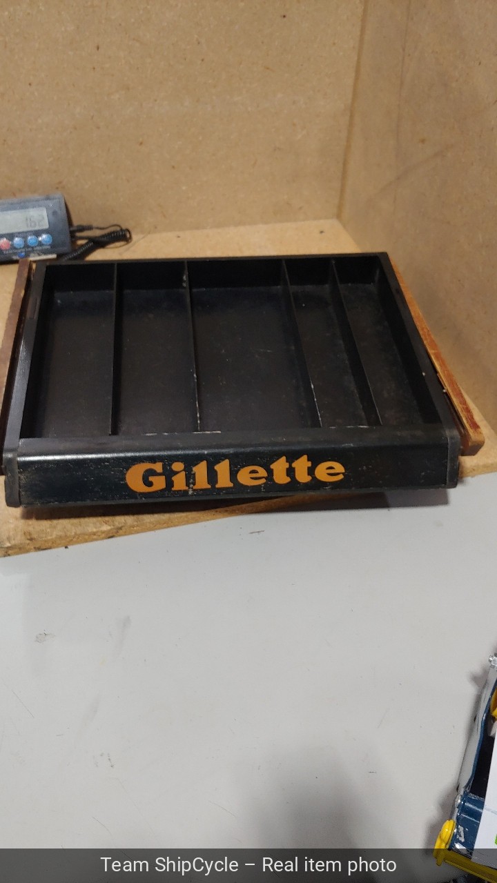 DEFECTIVE Gillette Display Case Razor Blades Wooden Store Glass Top 1940 G3D