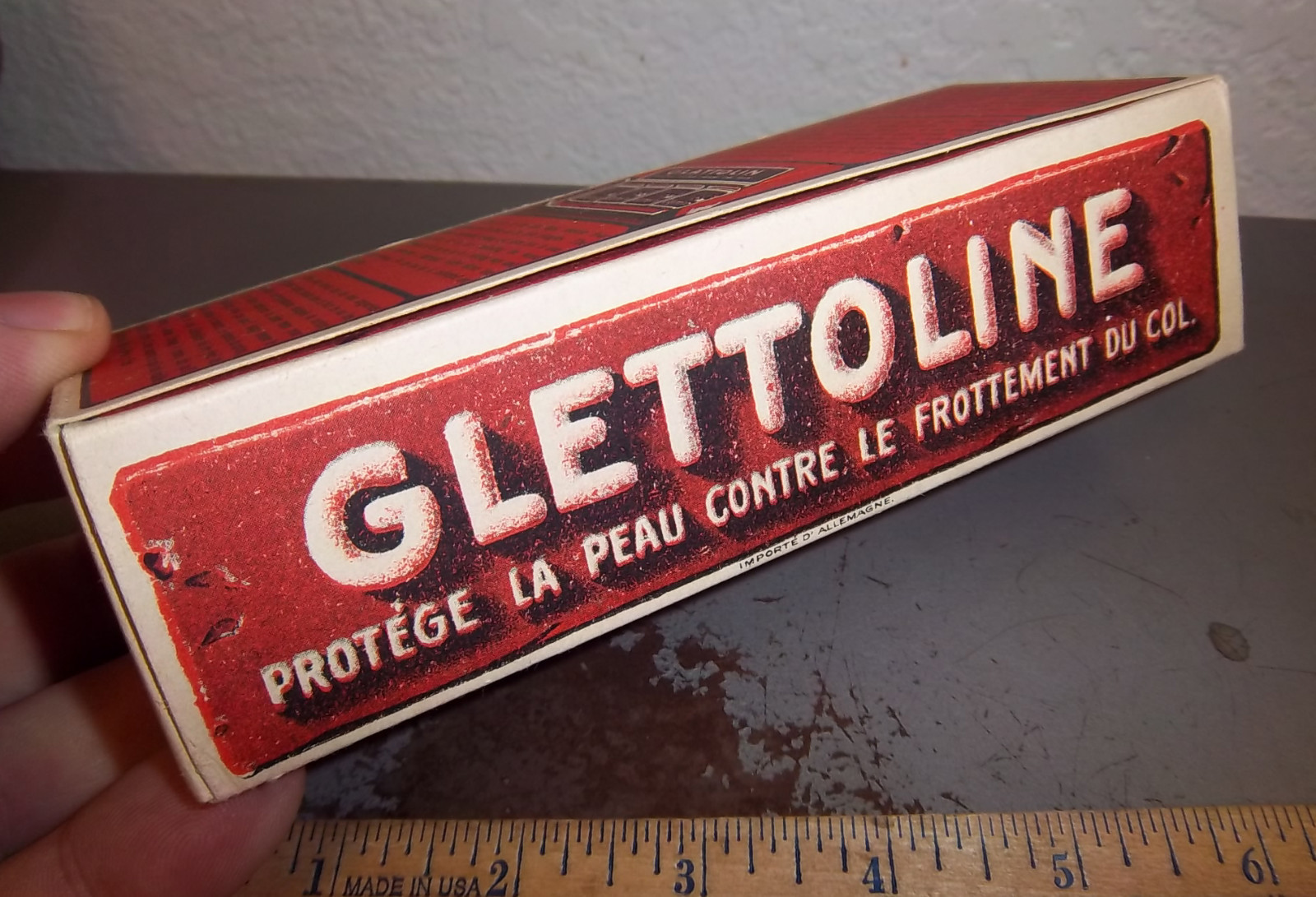 1910s store display box of 12 individual boxes of GLATTOLIN Collar chafing wax