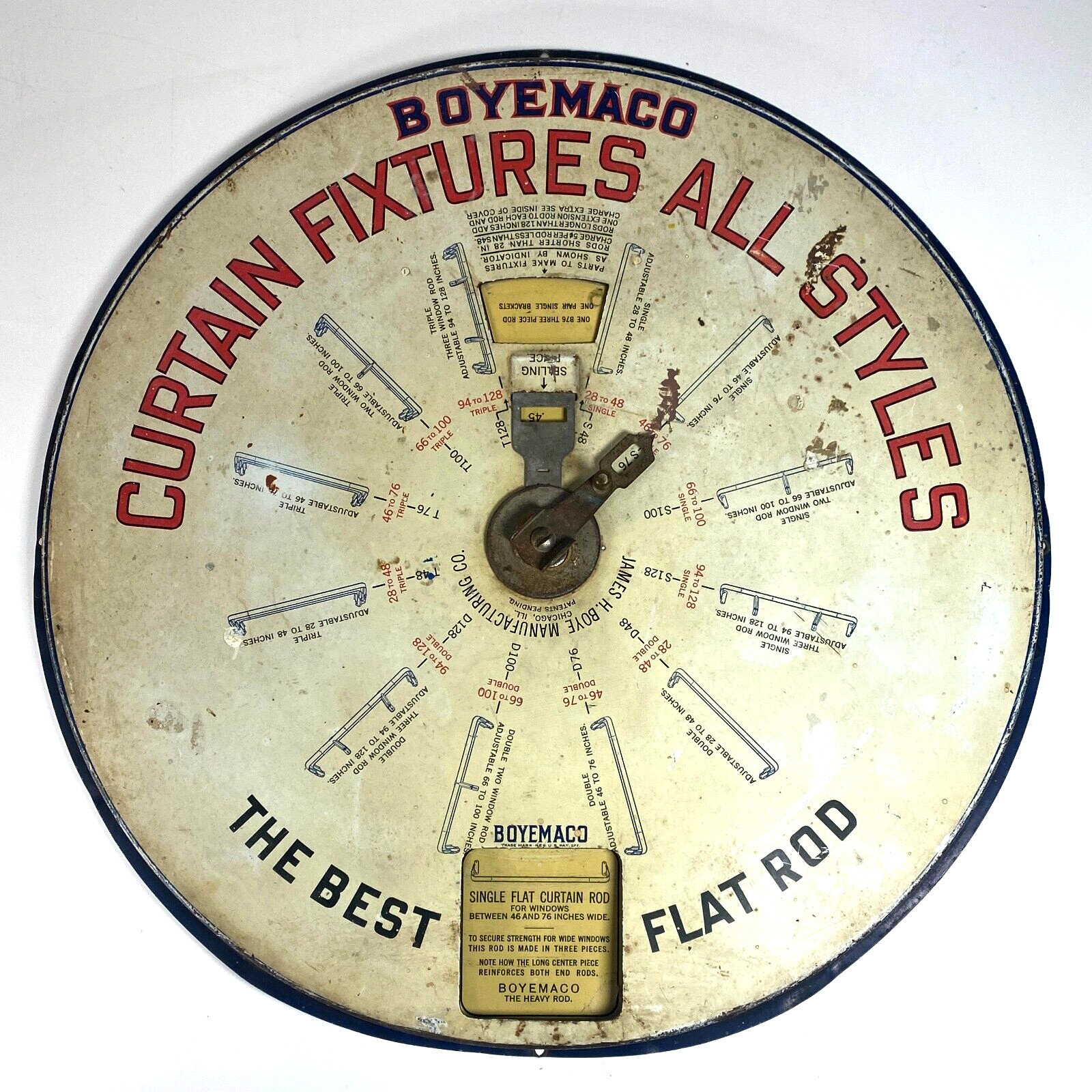 BOYEMACO Boye Company Curtain Fixtures Display Vintage Store Ad Metal Wall Decor