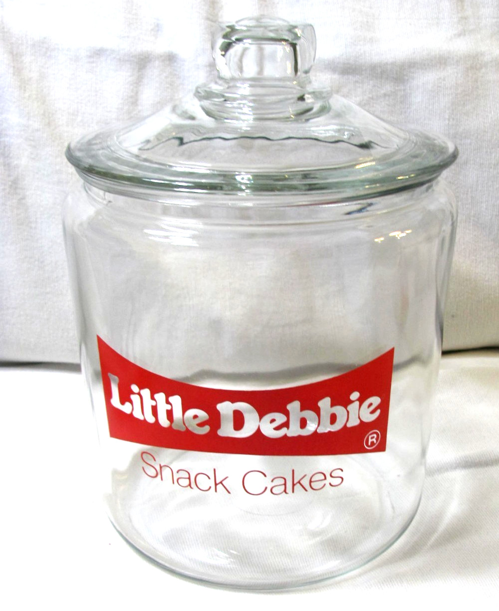 VTG Little Debbie Snack Cakes Countertop Glass Jar Advertising Display w/ Lid