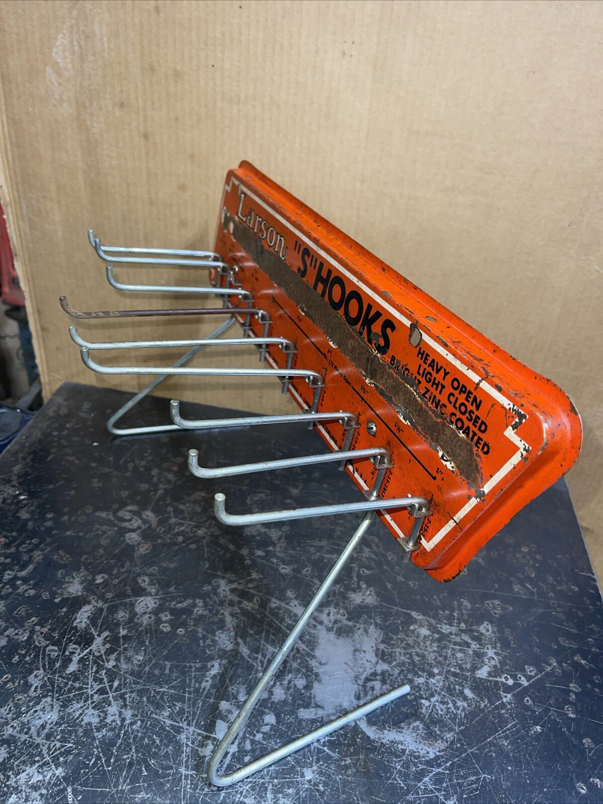 Antique Vintage Larson S Hooks Hardware Display Rack Tin