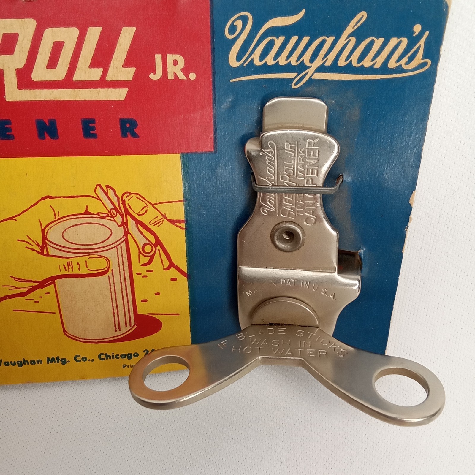 Antique 1940s Advertising Can Opener On Store Display Vaughan’s Safety Roll Jr