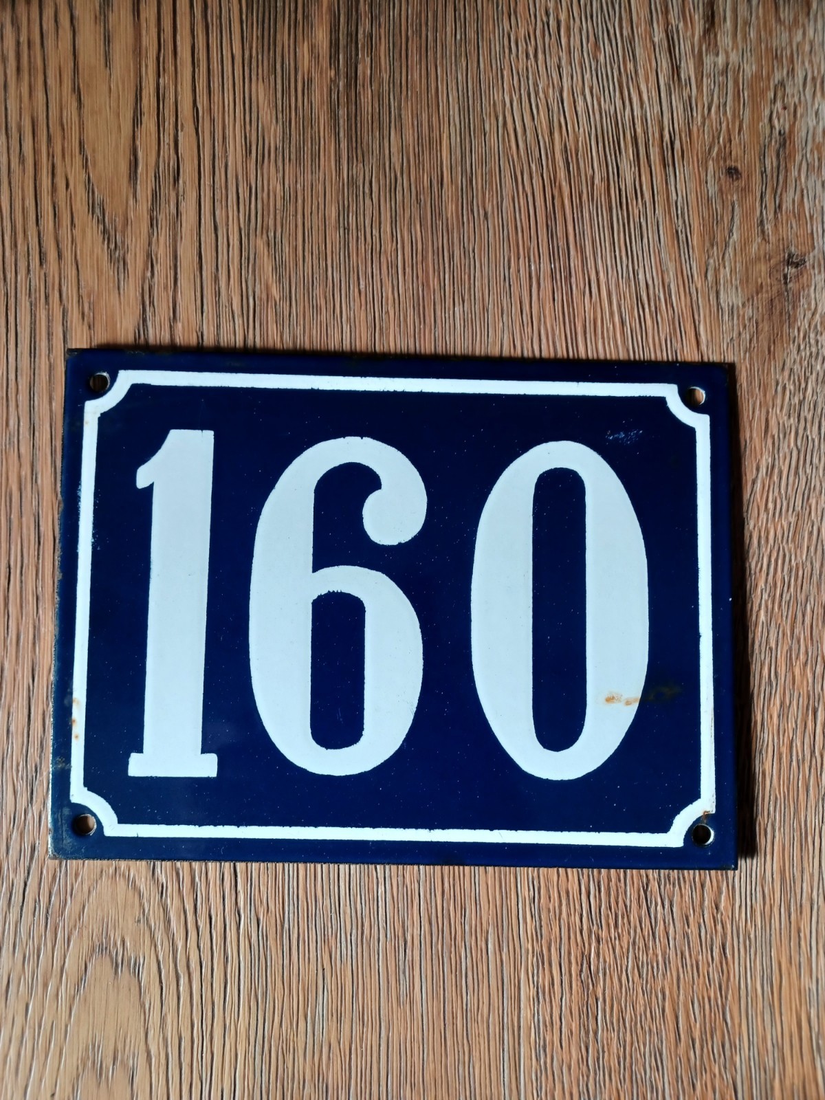 Large Antique Enameled Plaque Street Number 160 20cmX15cm Navy Blue Enamel